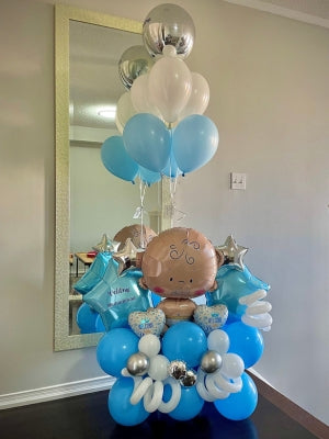 blue and white baby maxi bouquet by oakville balloons